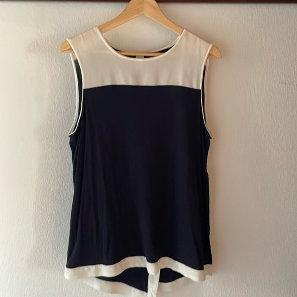 H&M Sleeveless Colorblock Blouse, Cross Back Design, Navy/White Size L